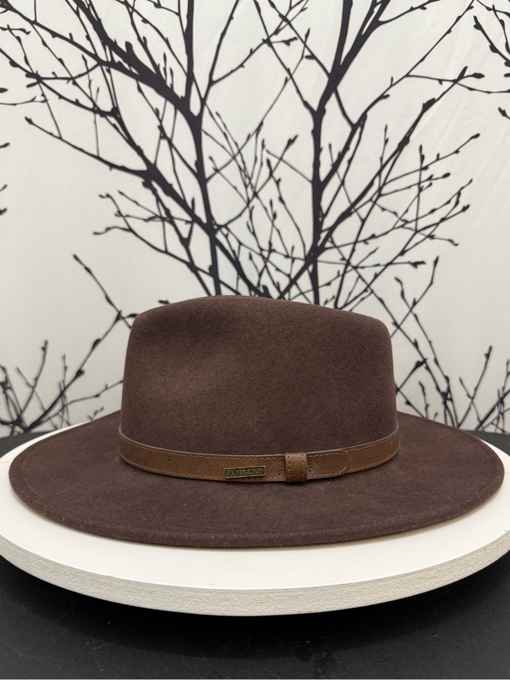 Pendleton 100% Virgin Wool Fedora Hat Brown Wide Brim Made in USA Large